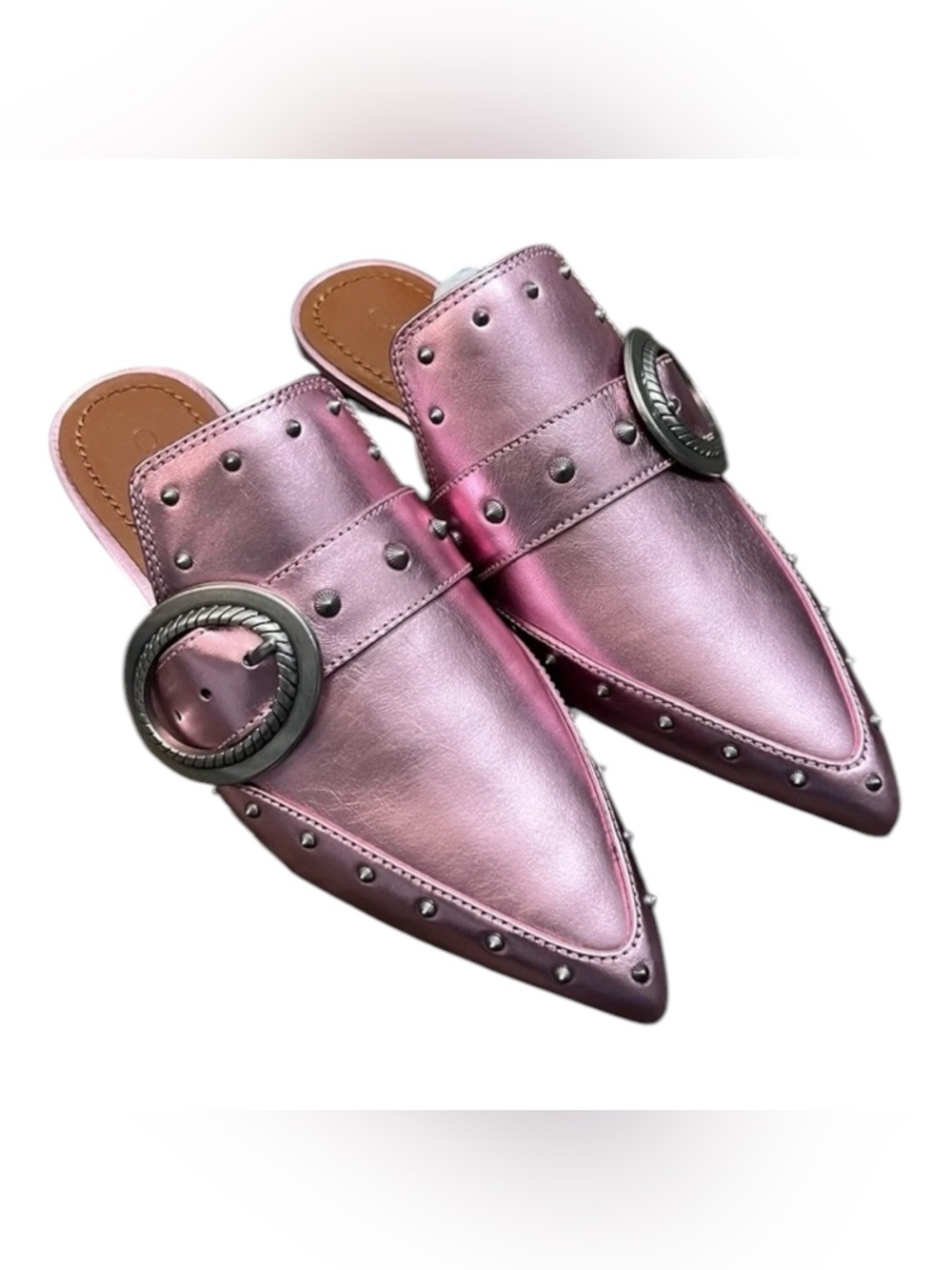 Coach Nikka Pink Metallic Leather Mules